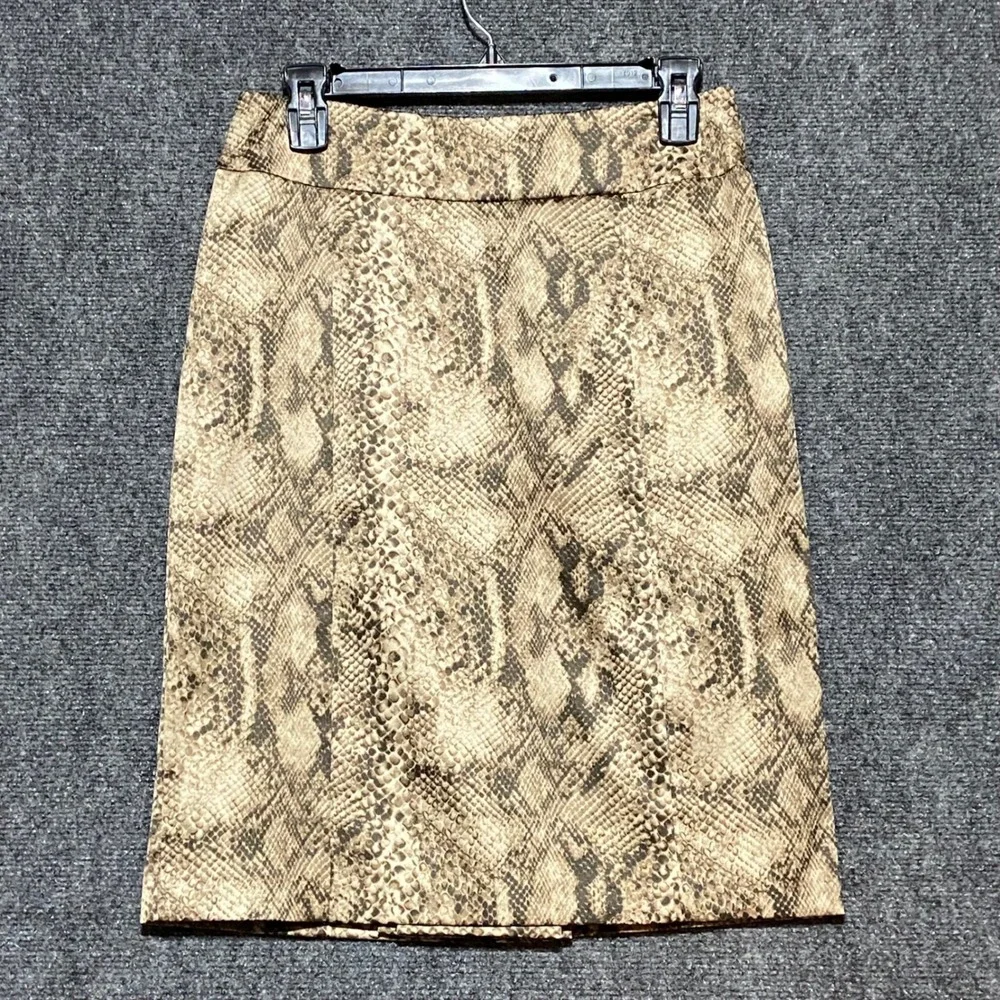 New York & Company Snakeskin Pencil Skirt Size 2 Tan Brown Animal‎ Print Stretch